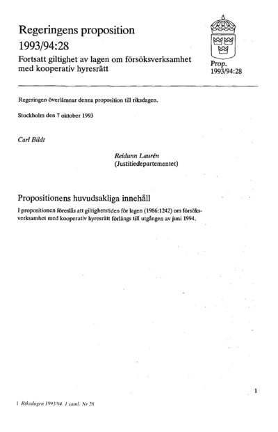 Omslaget till prop. 1993/94:28