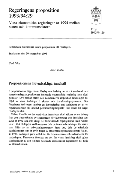 Omslaget till prop. 1993/94:29