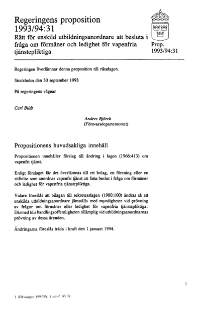 Omslaget till prop. 1993/94:31