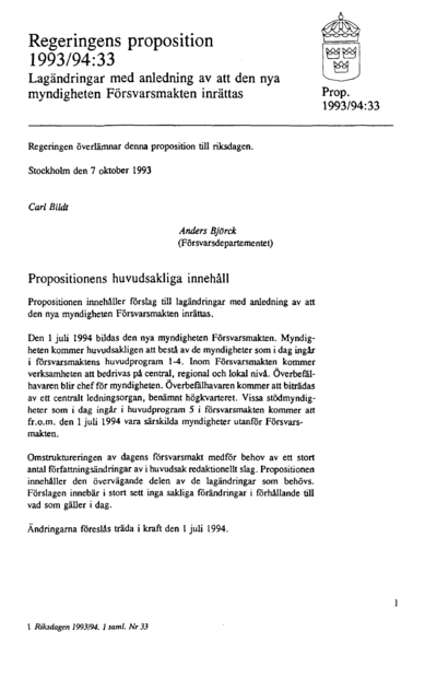 Omslaget till prop. 1993/94:33