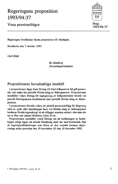 Omslaget till prop. 1993/94:37