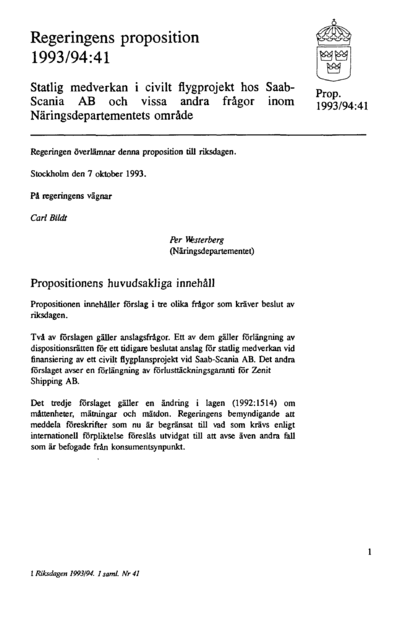 Omslaget till prop. 1993/94:41