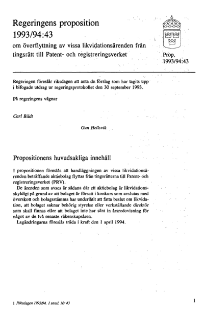 Omslaget till prop. 1993/94:43
