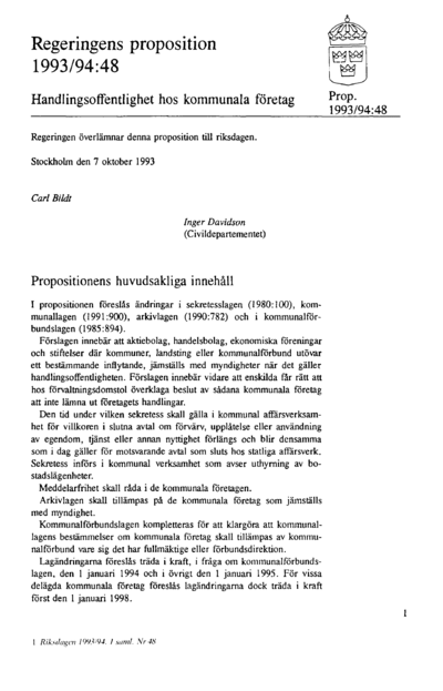 Omslaget till prop. 1993/94:48