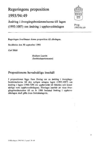 Omslaget till prop. 1993/94:49