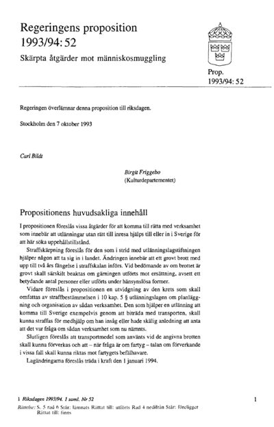 Omslaget till prop. 1993/94:52