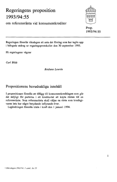 Omslaget till prop. 1993/94:55