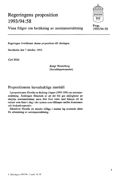 Omslaget till prop. 1993/94:58