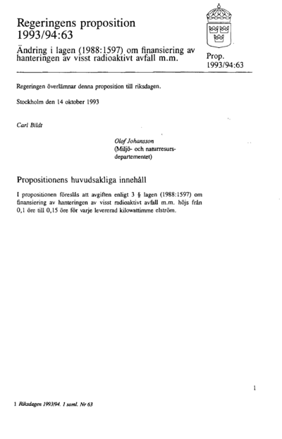 Omslaget till prop. 1993/94:63