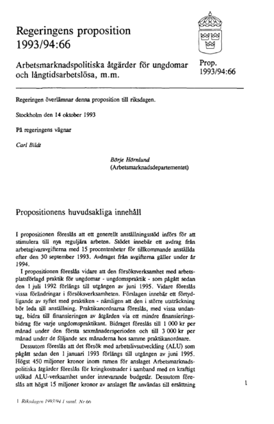 Omslaget till prop. 1993/94:66