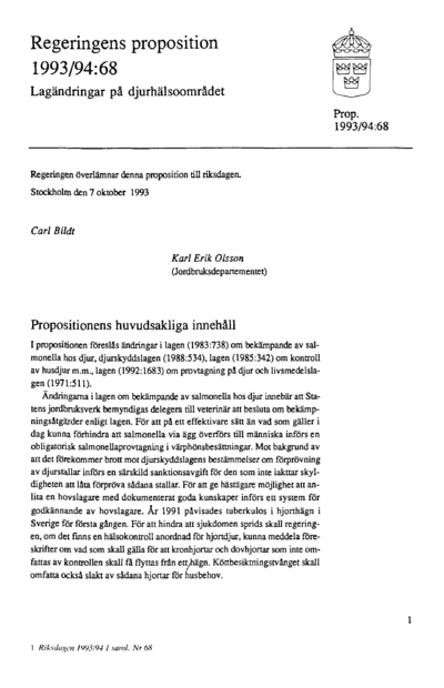 Omslaget till prop. 1993/94:68