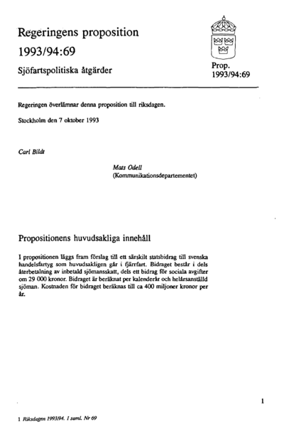 Omslaget till prop. 1993/94:69