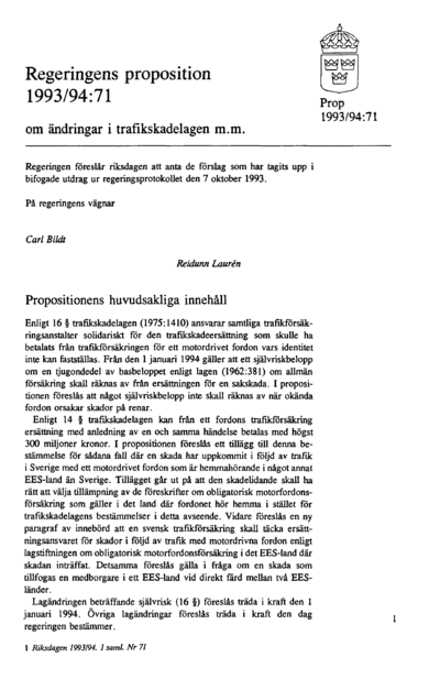 Omslaget till prop. 1993/94:71