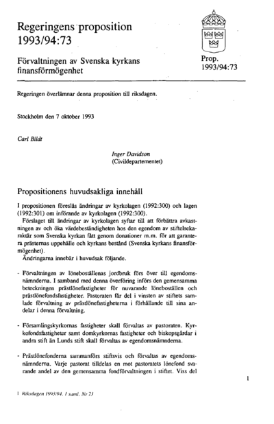 Omslaget till prop. 1993/94:73