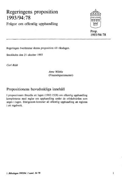 Omslaget till prop. 1993/94:78