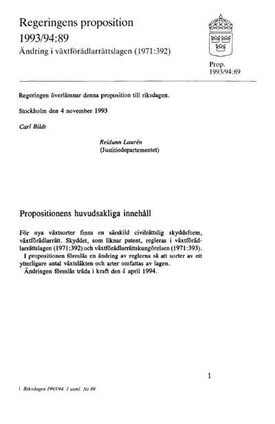 Omslaget till prop. 1993/94:89