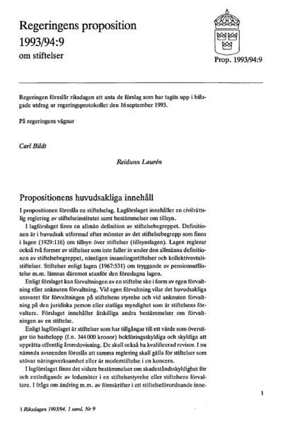 Omslaget till prop. 1993/94:9