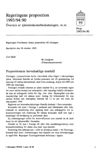 Omslaget till prop. 1993/94:90