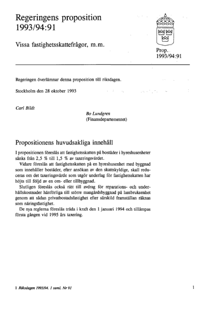 Omslaget till prop. 1993/94:91