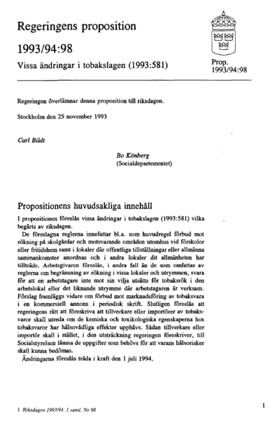 Omslaget till prop. 1993/94:98