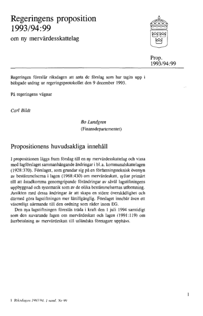 Omslaget till prop. 1993/94:99