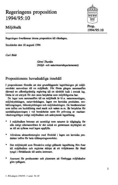 Omslaget till prop. 1994/95:10