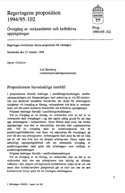 Omslaget till prop. 1994/95:102