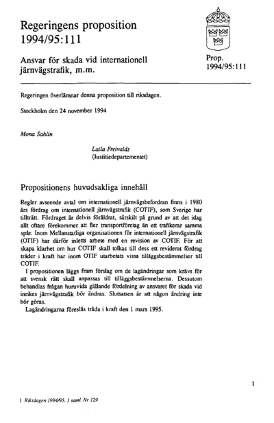 Omslaget till prop. 1994/95:111