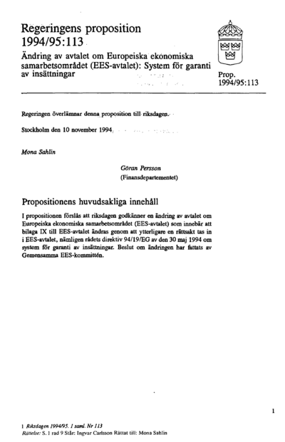Omslaget till prop. 1994/95:113