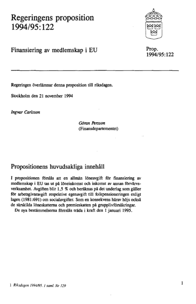Omslaget till prop. 1994/95:122
