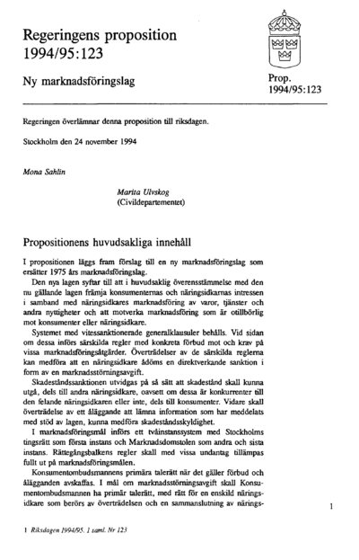 Omslaget till prop. 1994/95:123