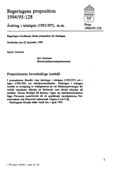 Omslaget till prop. 1994/95:128