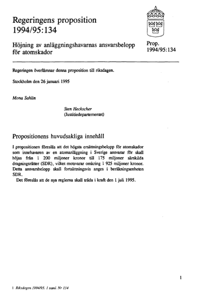 Omslaget till prop. 1994/95:134