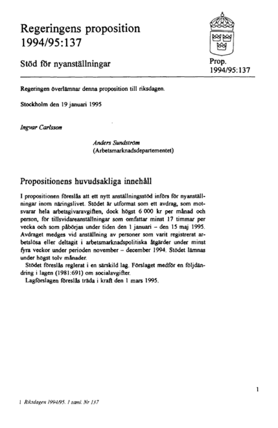 Omslaget till prop. 1994/95:137