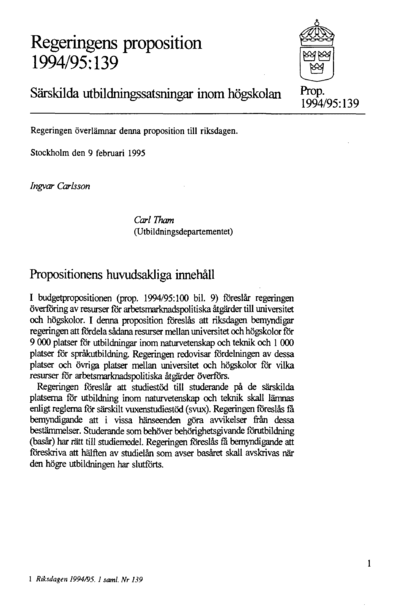 Omslaget till prop. 1994/95:139