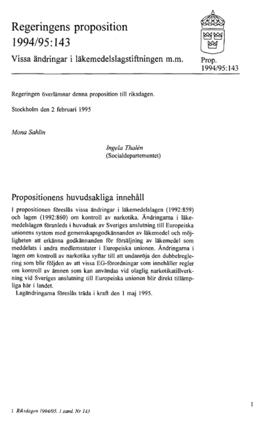 Omslaget till prop. 1994/95:143