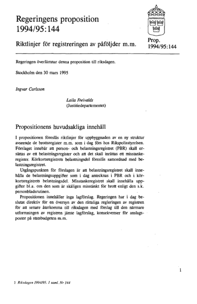 Omslaget till prop. 1994/95:144