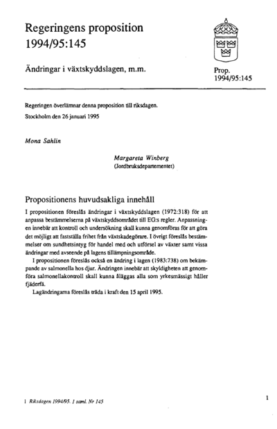 Omslaget till prop. 1994/95:145