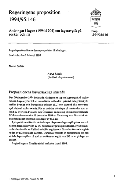 Omslaget till prop. 1994/95:146