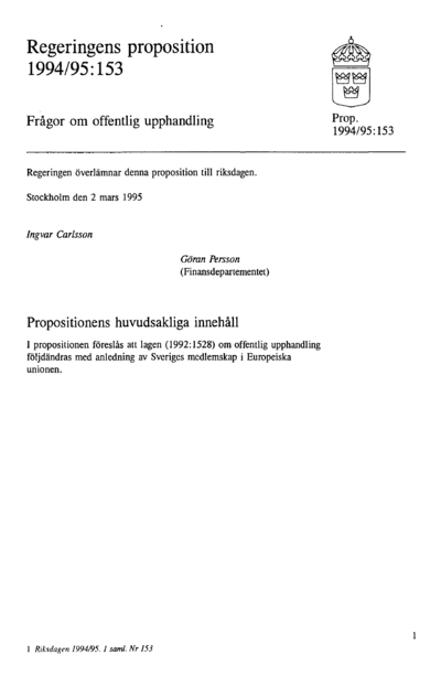 Omslaget till prop. 1994/95:153