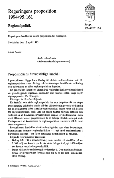 Omslaget till prop. 1994/95:161