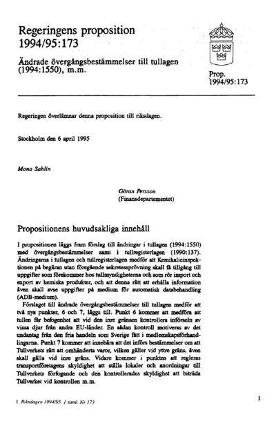 Omslaget till prop. 1994/95:173