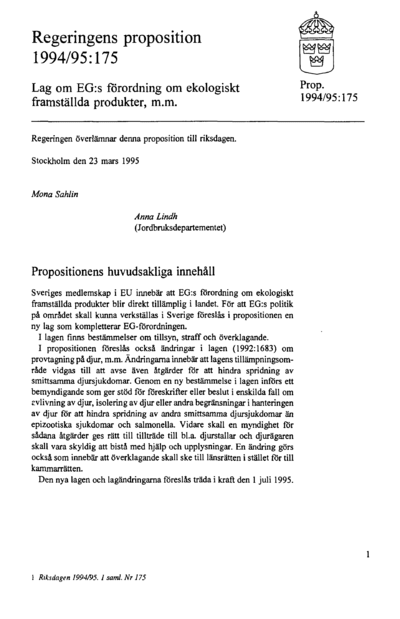 Omslaget till prop. 1994/95:175