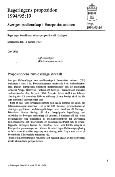 Omslaget till prop. 1994/95:19