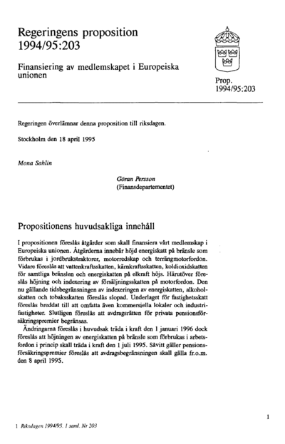 Omslaget till prop. 1994/95:203