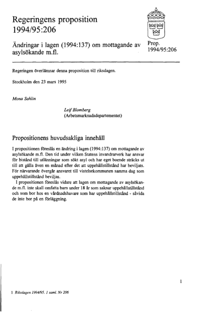 Omslaget till prop. 1994/95:206