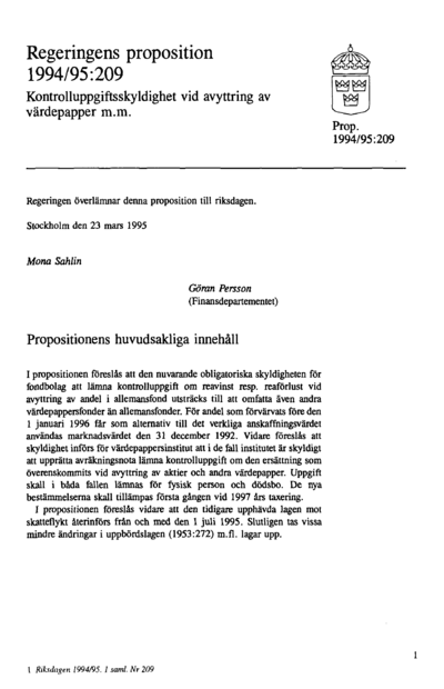 Omslaget till prop. 1994/95:209