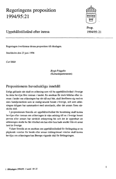 Omslaget till prop. 1994/95:21