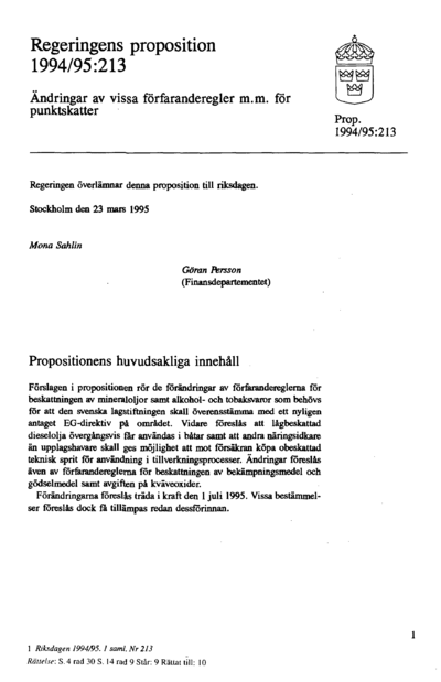 Omslaget till prop. 1994/95:213