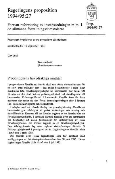Omslaget till prop. 1994/95:27